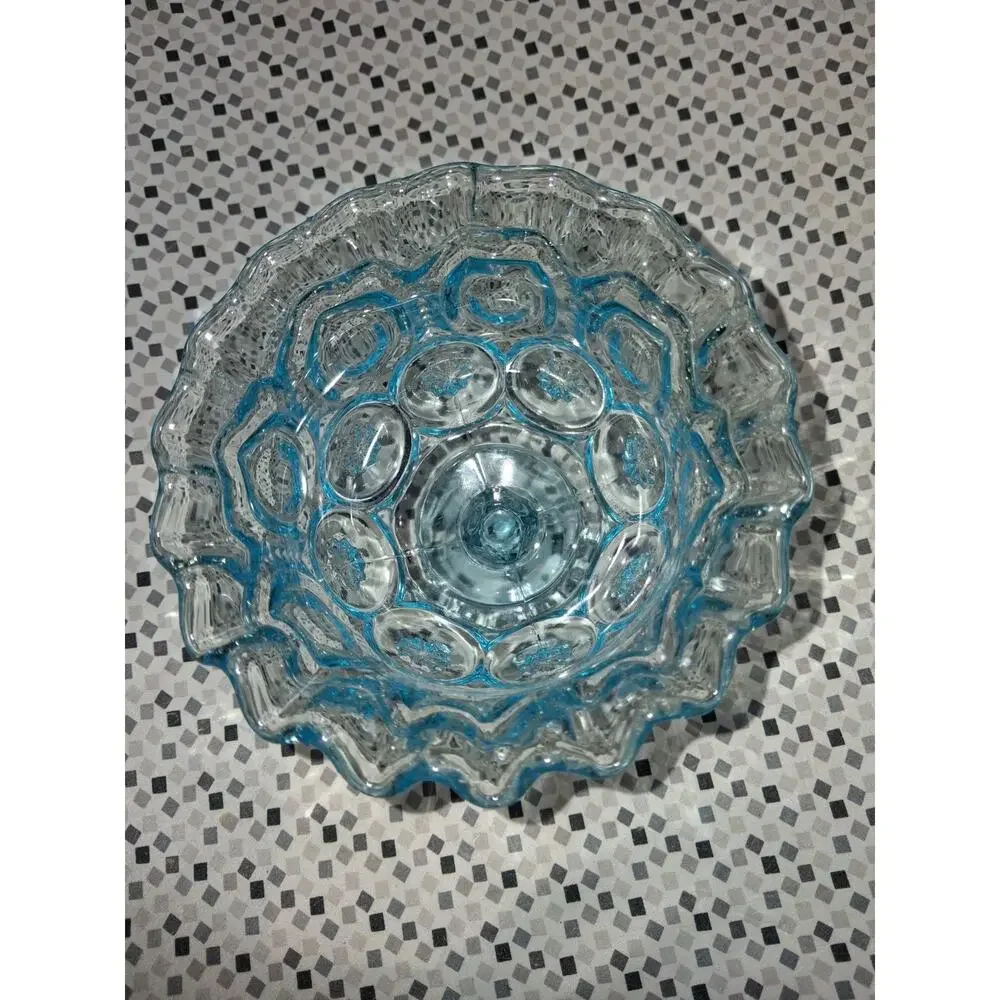 Moon and Stars Pattern Glass Light Blue LE SMITH Crimpt Open Compote